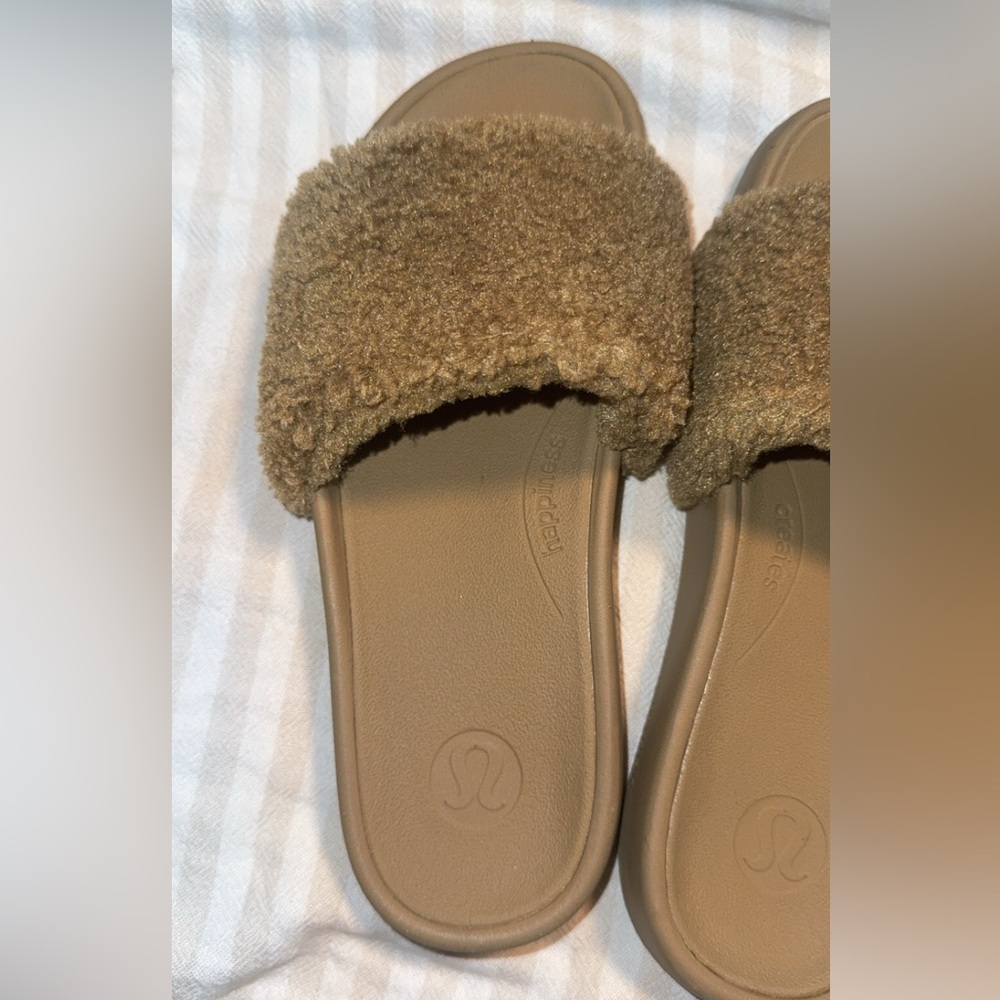 Lululemon Athletica Brown Faux-Sherpa Slide Sandals - Picture 7 of 8